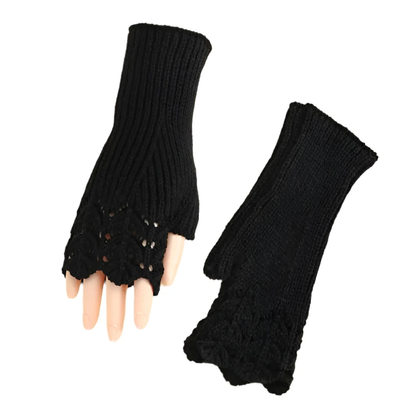 black knitted regency victorian mitts fingerless gloves