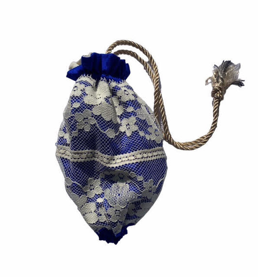 Austentation Regency/Victorian Reticule Purse with Lace: Royal Blue and Ivory