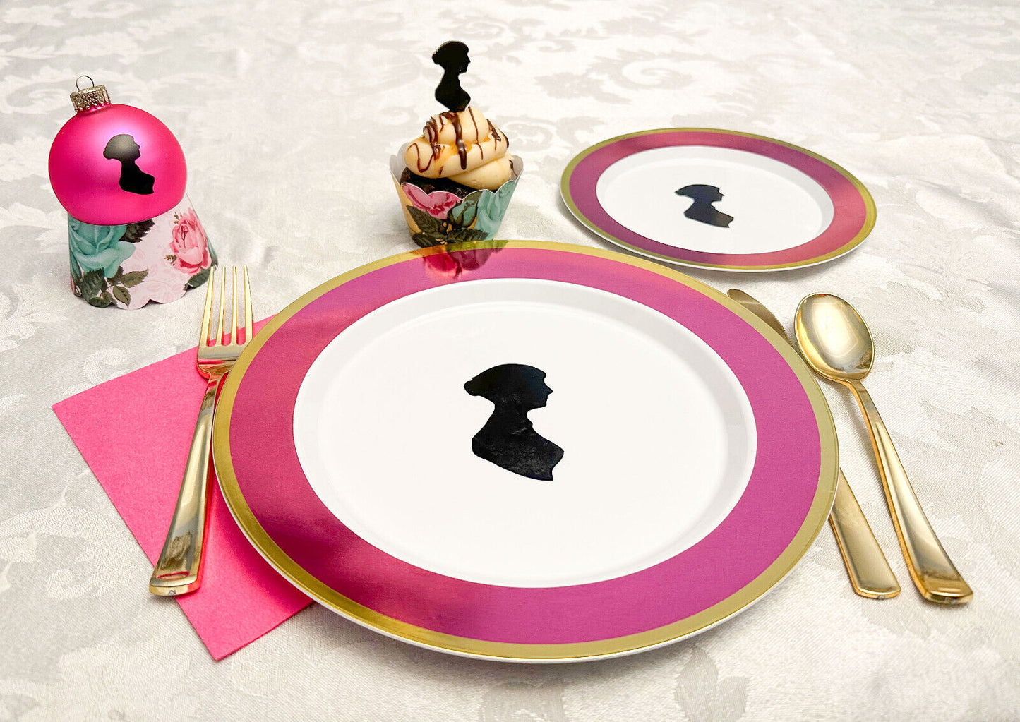 Jane Austen Party Kit for 4: Plates, Banner, Flatware, Favors, Cupcake Wrappers+