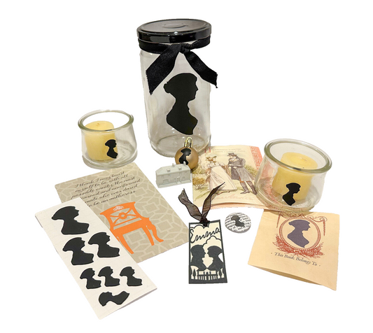 Custom Jane Austen Giftset: Jar, cards, stickers, candles, ornament, cards &more