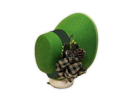 Austentation Regency/Victorian Felt Caroler Bonnet Green Checked with Pinecones
