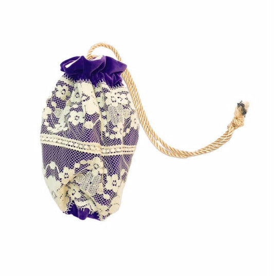 Austentation Regency/Victorian Reticule Purse with Lace: Purple Velvet and Ivory