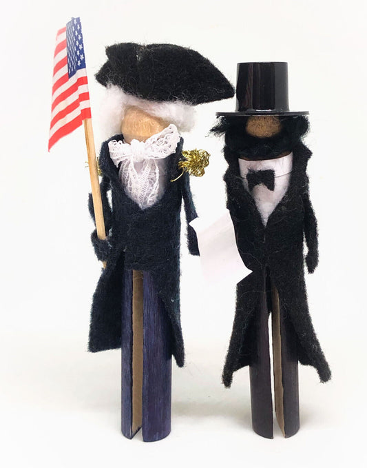 KIT George Washington and Abraham Lincoln Clothespin Doll Ornament Kit