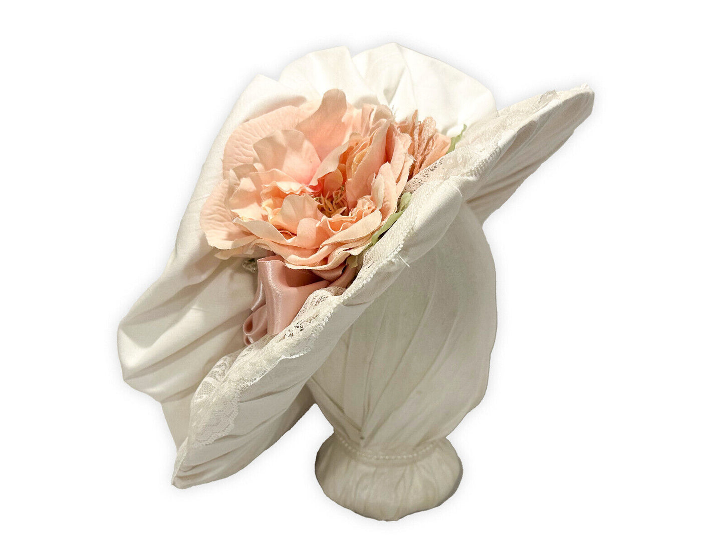 Austentation Late Victorian / Edwardian Pink and White Tea Hat: Roses and vintage Lace