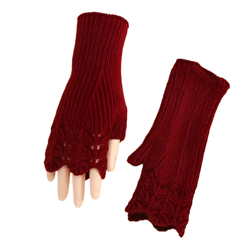 red regency victorian knitted mitts gloves