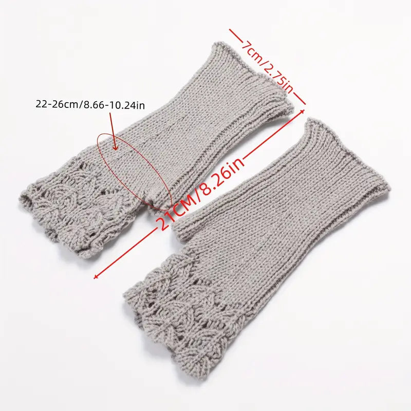 Lacy Winter Knitted Half Mitt Gloves