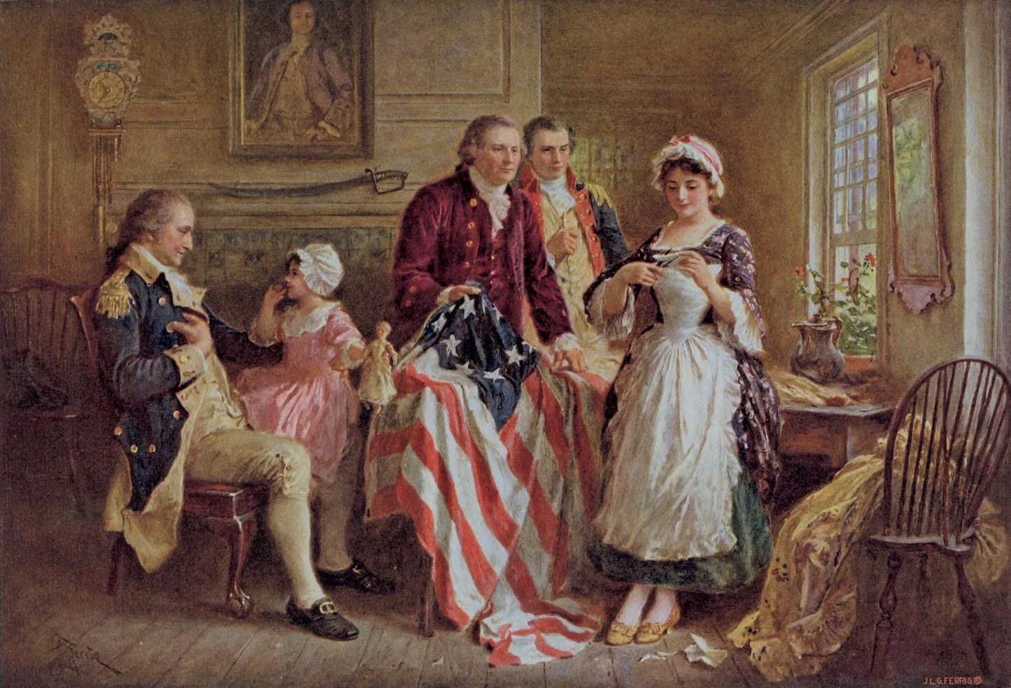 Colonial Betsy Ross Disguise: Wig, Cap, Flag