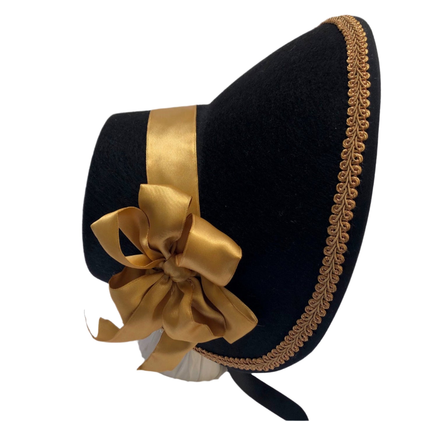 black and gold felt victorian caroler style bonnet