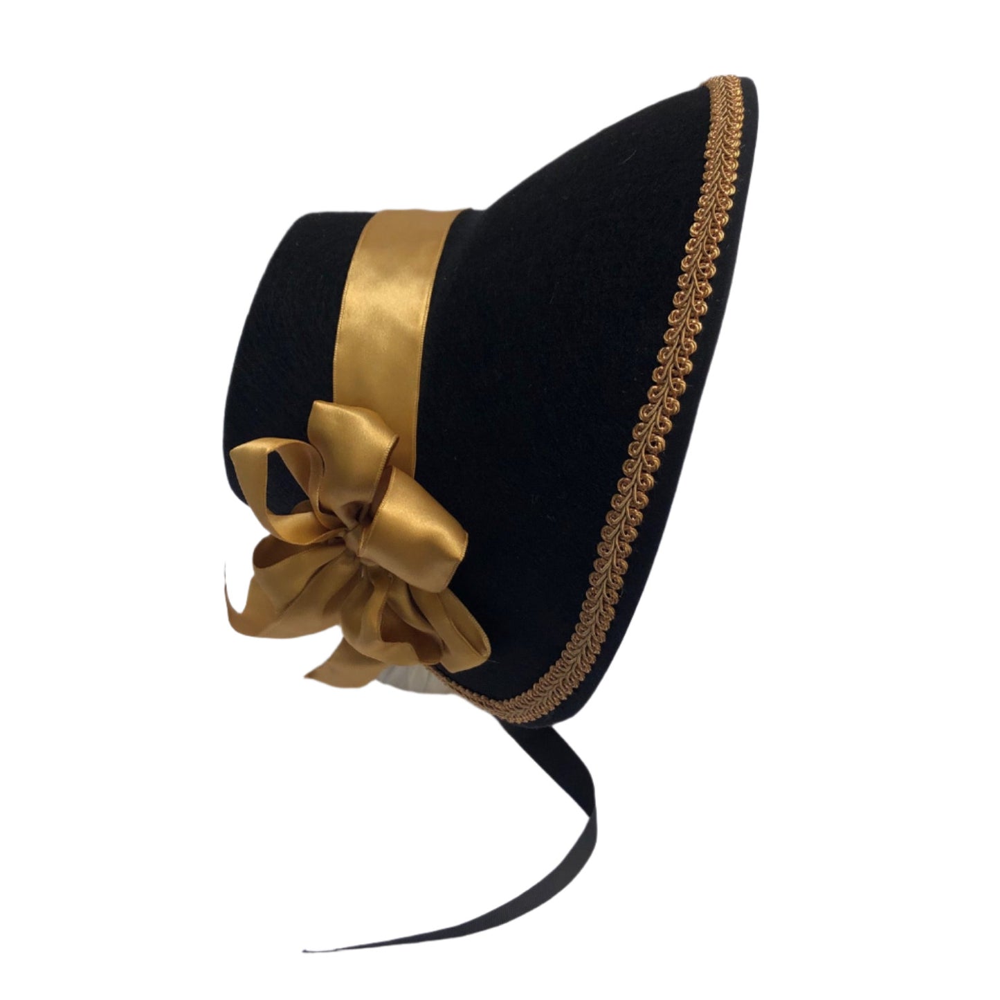 Felt Caroler Bonnet: Military Style Black and Gold