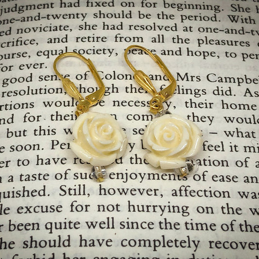 Austentation ivory colored rose earrings