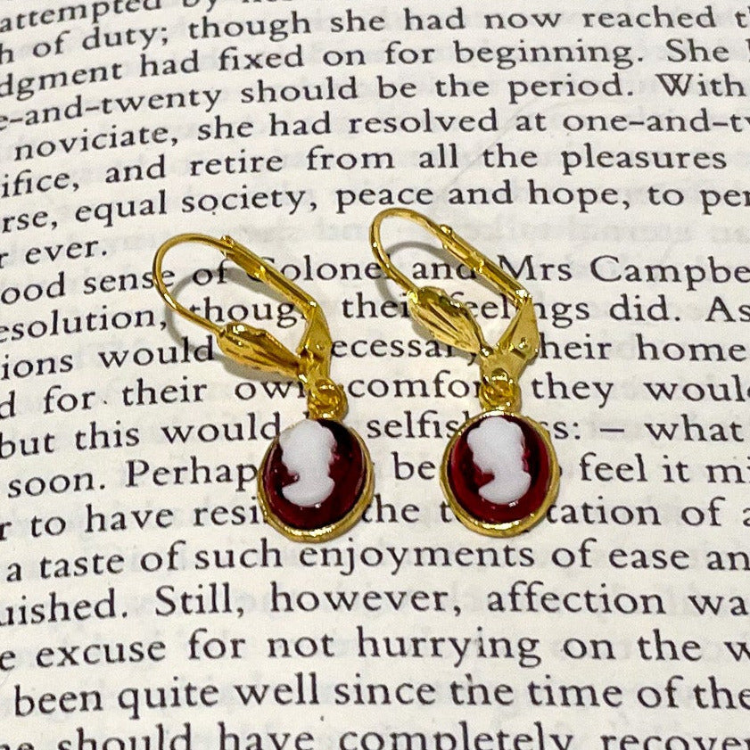 red glass cameo earrings