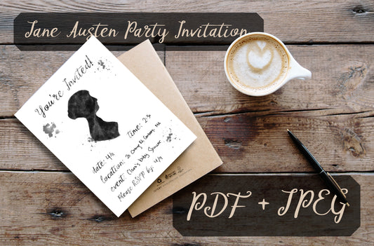 Printable Jane Austen Party Tea Shower Invitation High Resolution Downloadable PDF/JPG Printable 3 Sizes