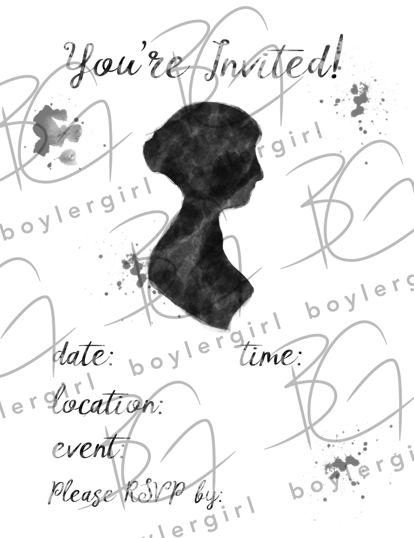 Printable Jane Austen Party Tea Shower Invitation High Resolution Downloadable PDF/JPG Printable 3 Sizes