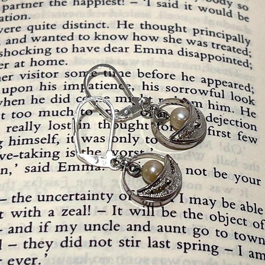 vintage silver and pearl bead pendant earrings