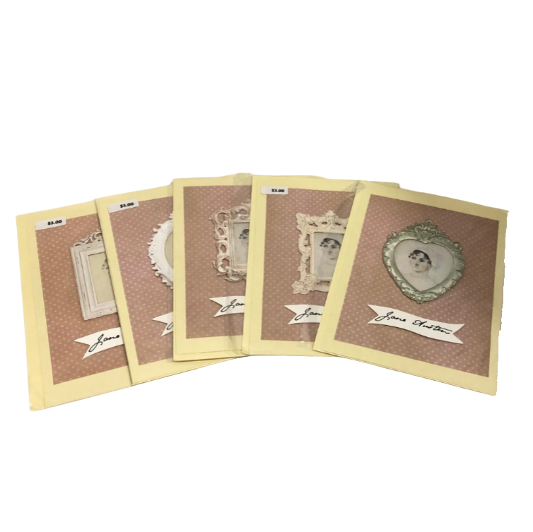 Large blank greeting card with portrait of Jane Austen - handmade, 3 dimensional, framed