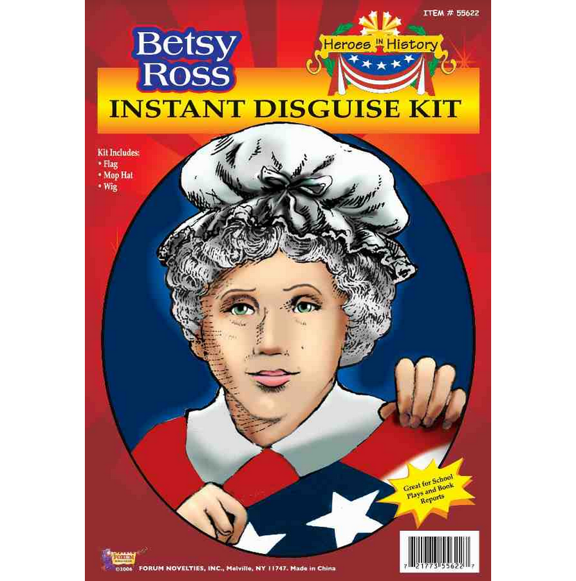 Colonial Betsy Ross Disguise: Wig, Cap, Flag