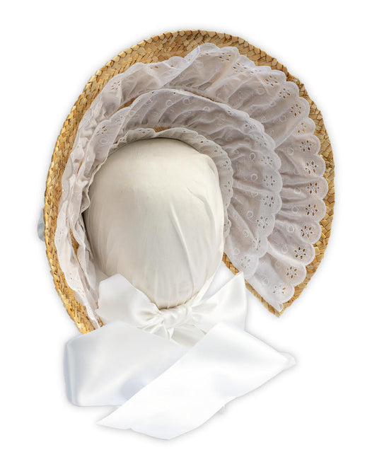 Regency Straw Bonnet with Lace: Bo-Peep