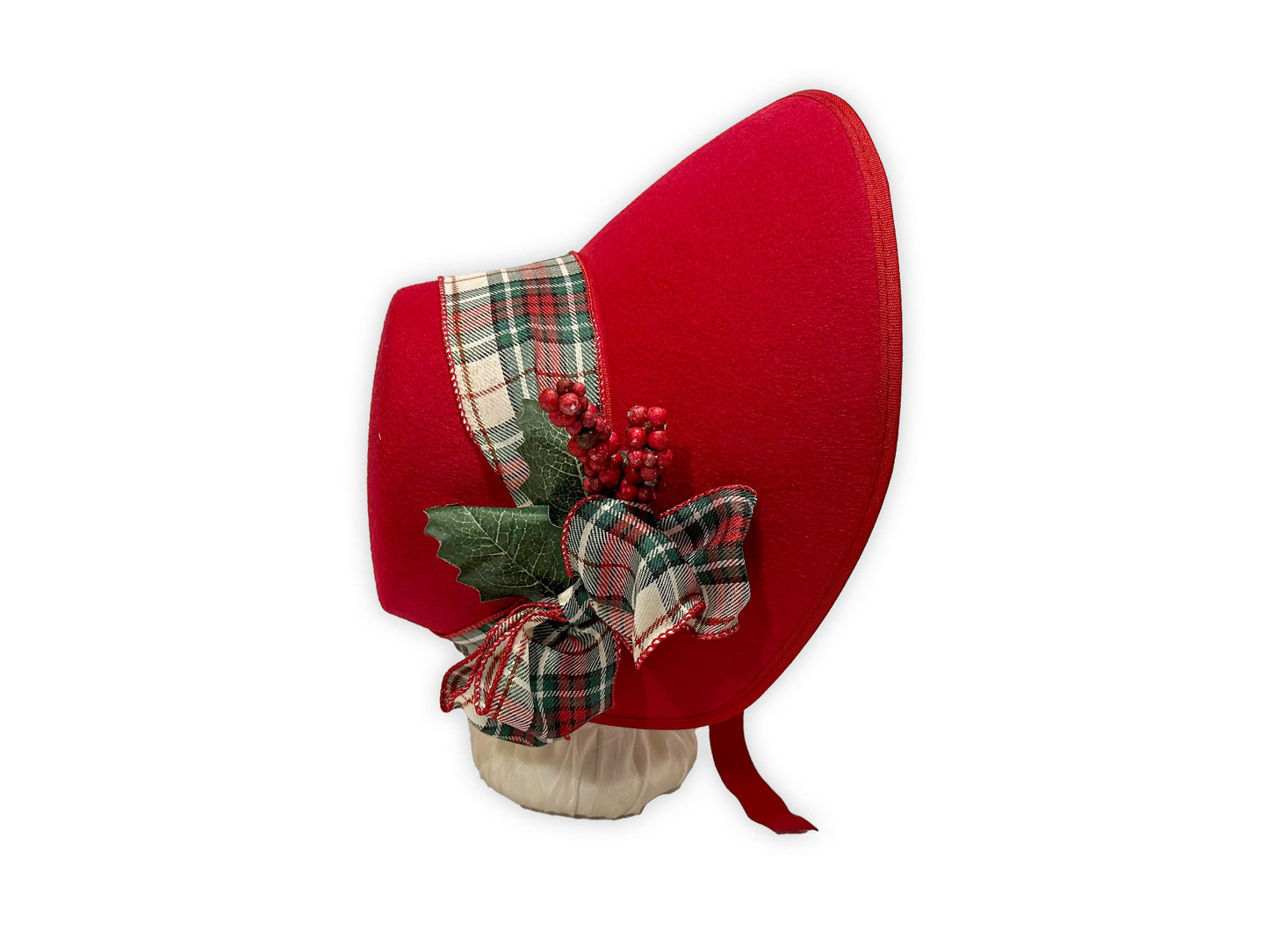 Plain Bronte: Late Regency, Early Victorian Felt Bonnet: Deep Red/Burgundy