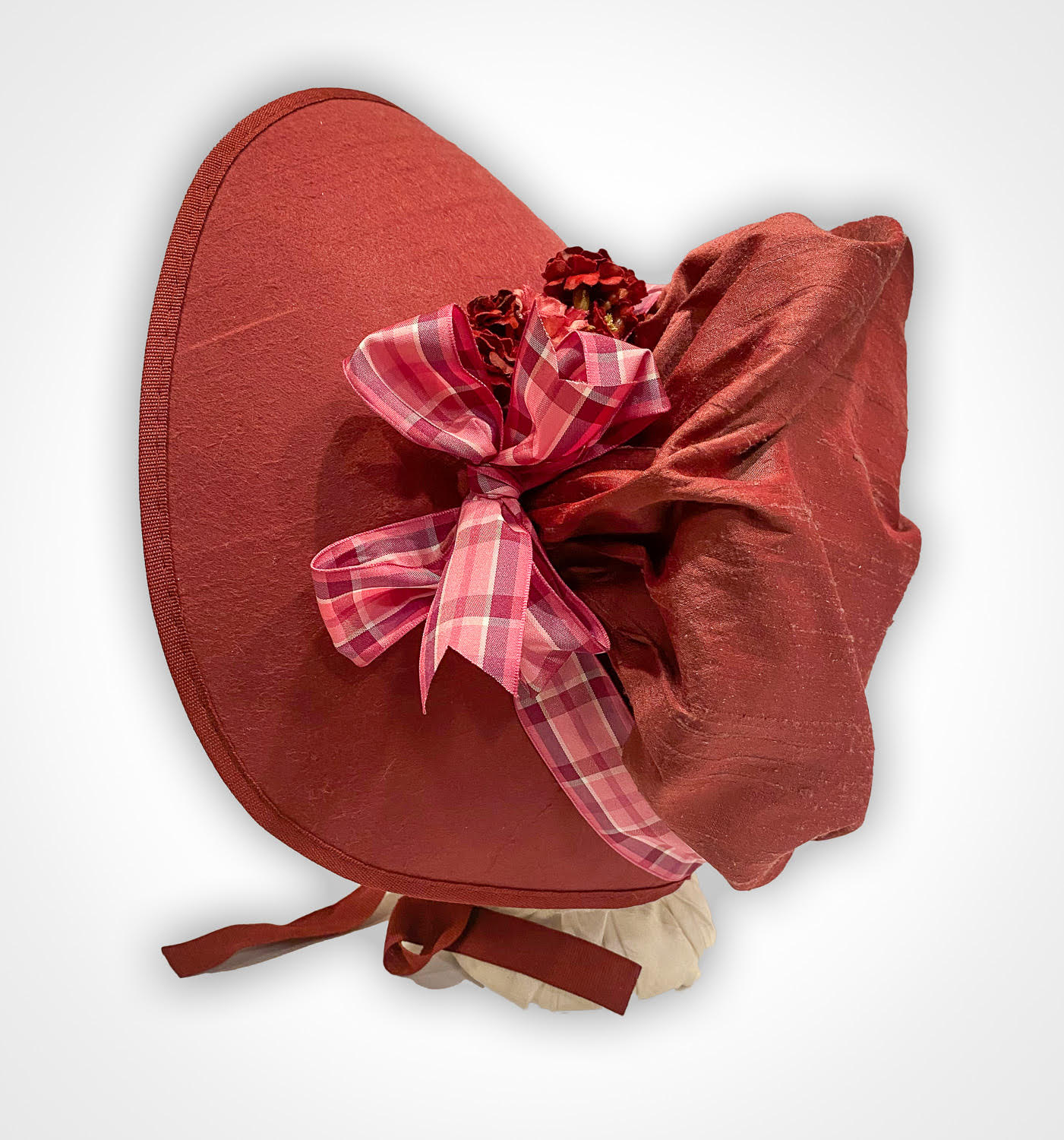 Plain Bronte: Late Regency, Early Victorian Felt Bonnet: Deep Red/Burgundy