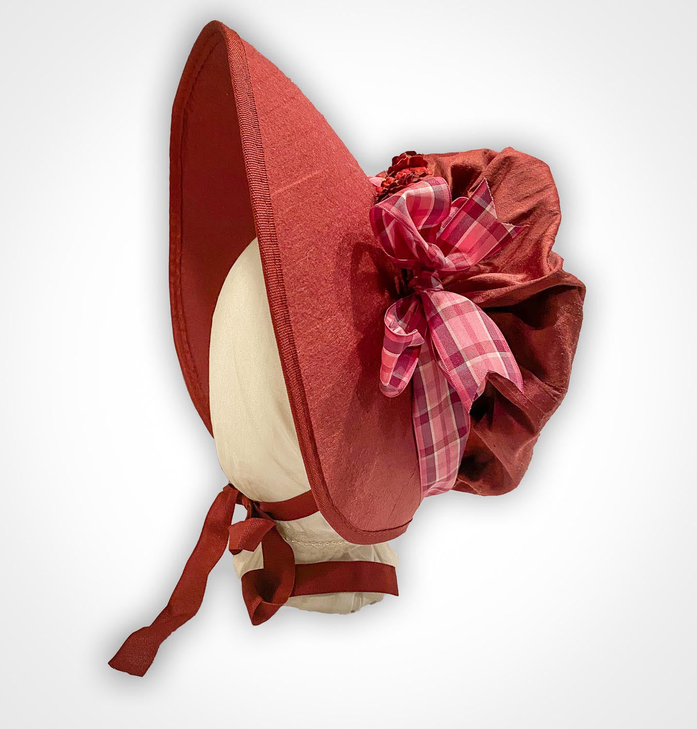 Plain Bronte: Late Regency, Early Victorian Felt Bonnet: Deep Red/Burgundy