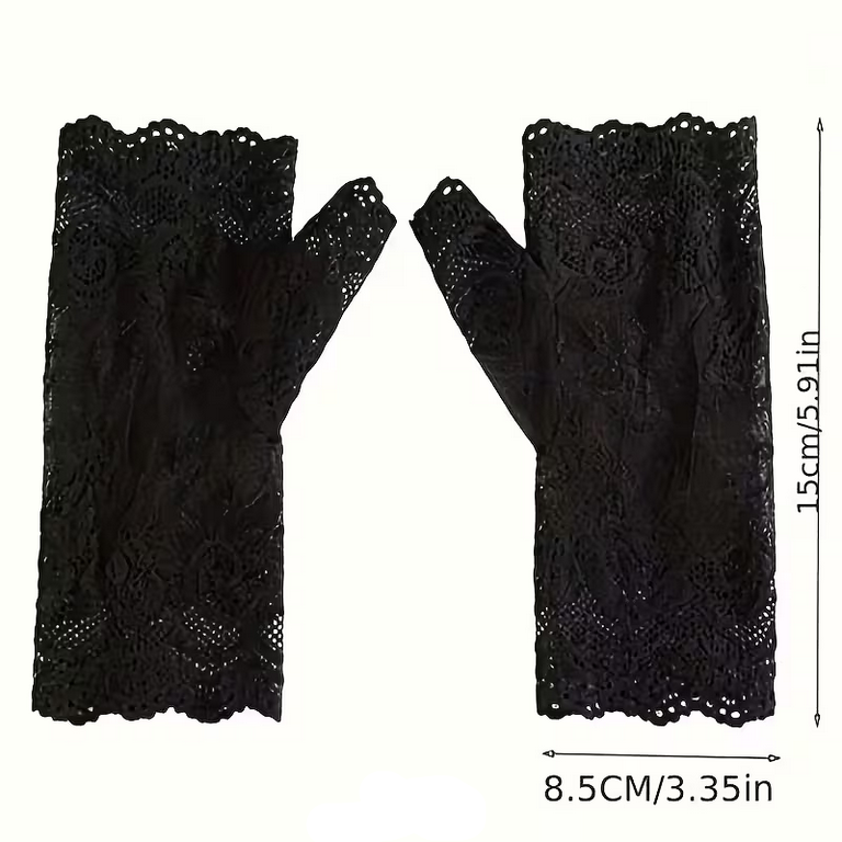 Black Lace Half Mitt Gloves: Scallops