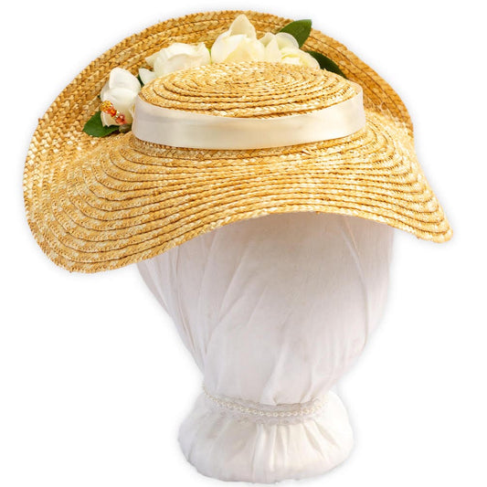 Edwardian Blocked Straw Hat with Roses Choose your color Austentation