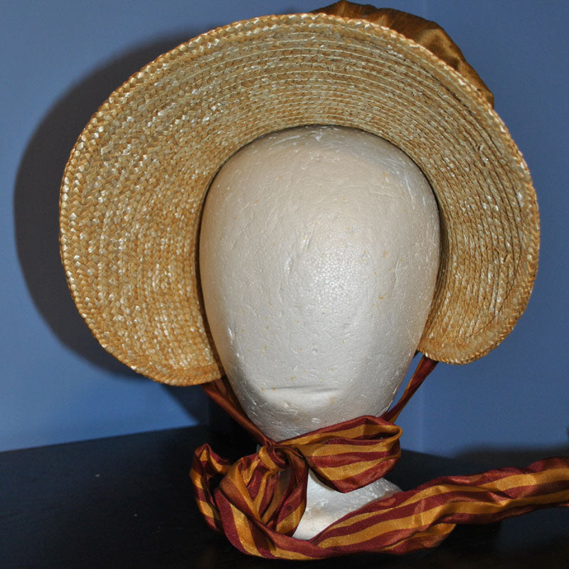Isabella: Regency Poke Bonnet with ribbons, fabric and lace