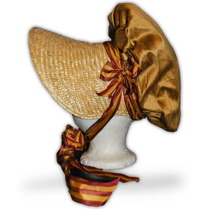Isabella: Regency Poke Bonnet with ribbons, fabric and lace