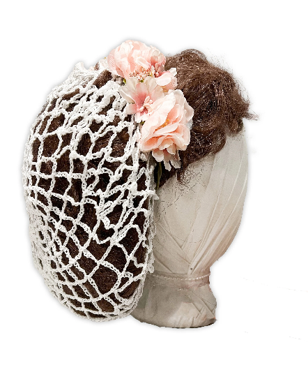 Austentation Victorian Civil War Style Snood Hair Net Floral Headband Pale Pink