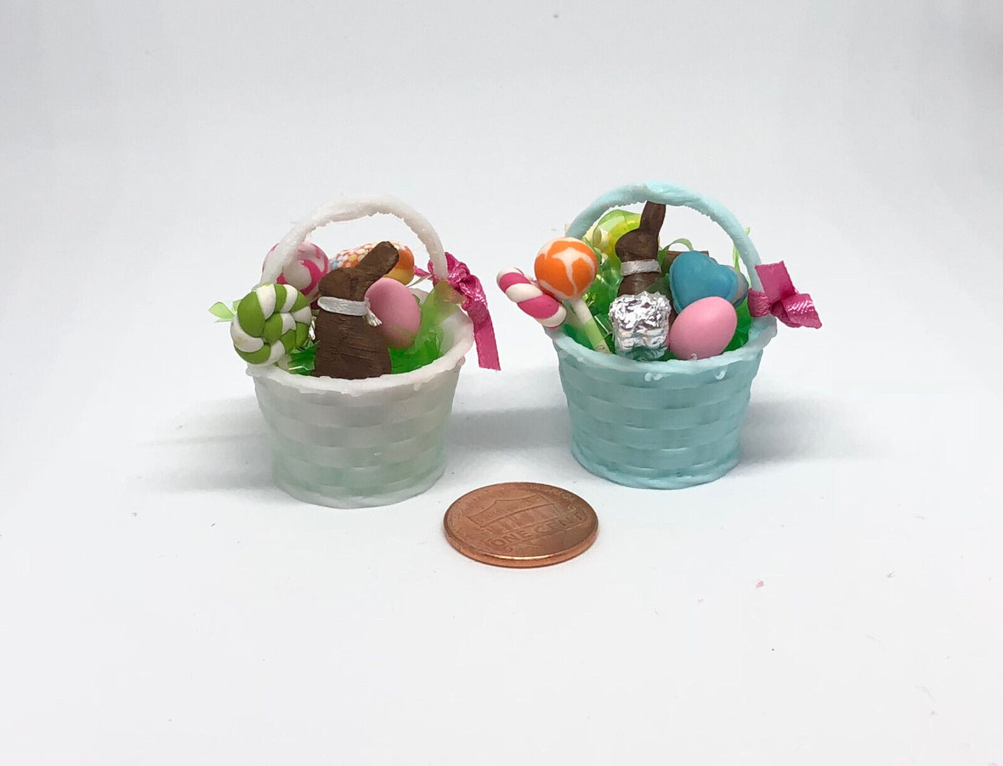 1/12 Scale Dollhouse Miniature Filled Easter Basket: Chocolate Bunny Eggs Candy