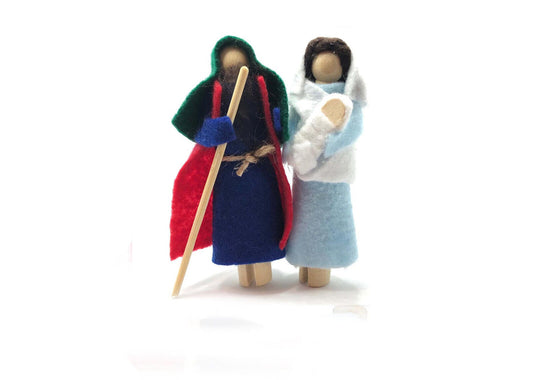 KIT The Holy Family Nativity Clothespin Doll Ornament Kit: Mary, Joseph and Baby