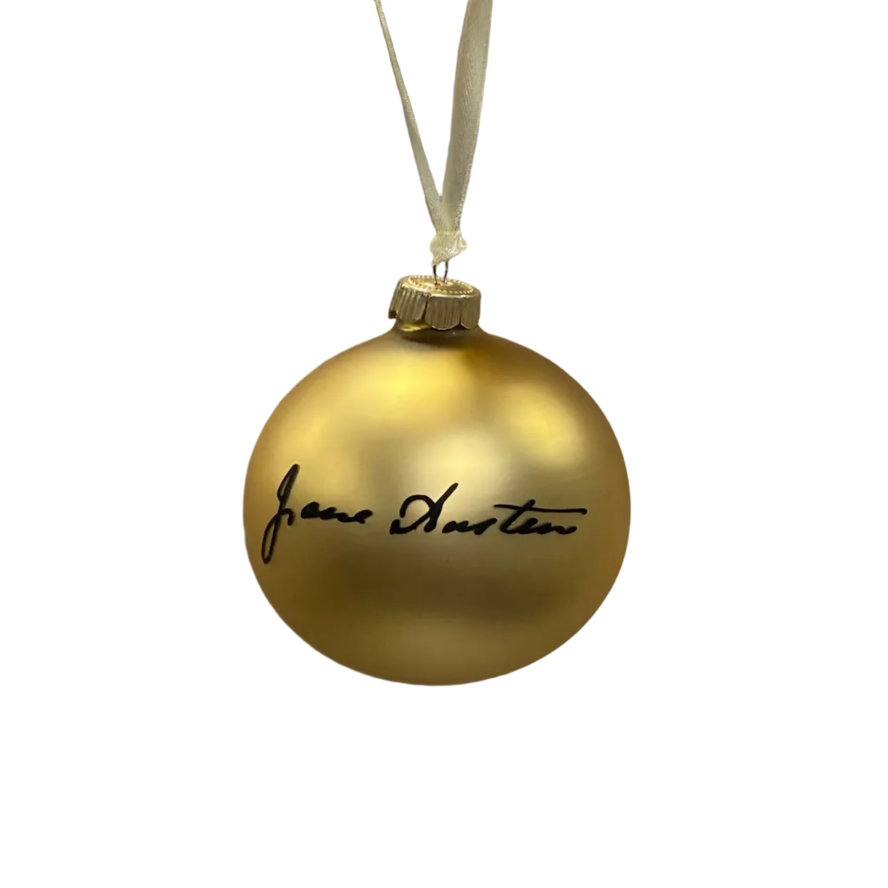 jane austen's signature on a vintage gold ornament