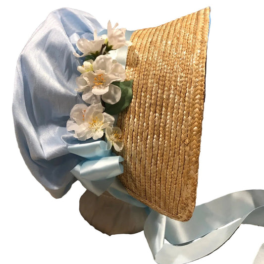 Mary: Regency & Victorian Cottage Bonnet with Fabric, Lace & Flowers