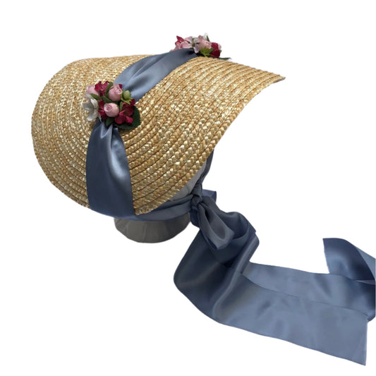 American Colonial Style Straw Hat: Felicity choose your color of flowers and ribbons