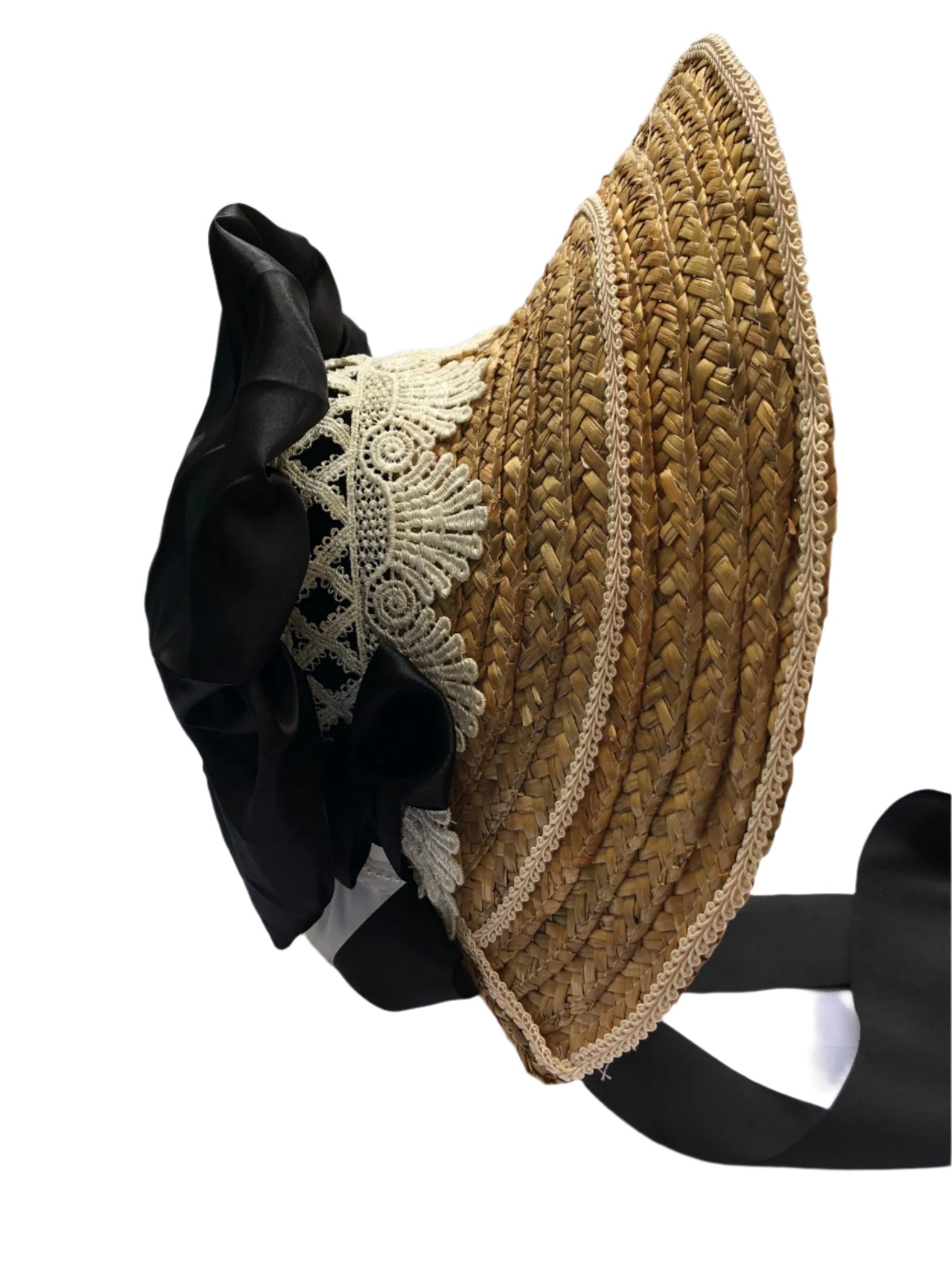 regency bonnet with satin cap, lace and ribbons in your choice of colors by Austentation.