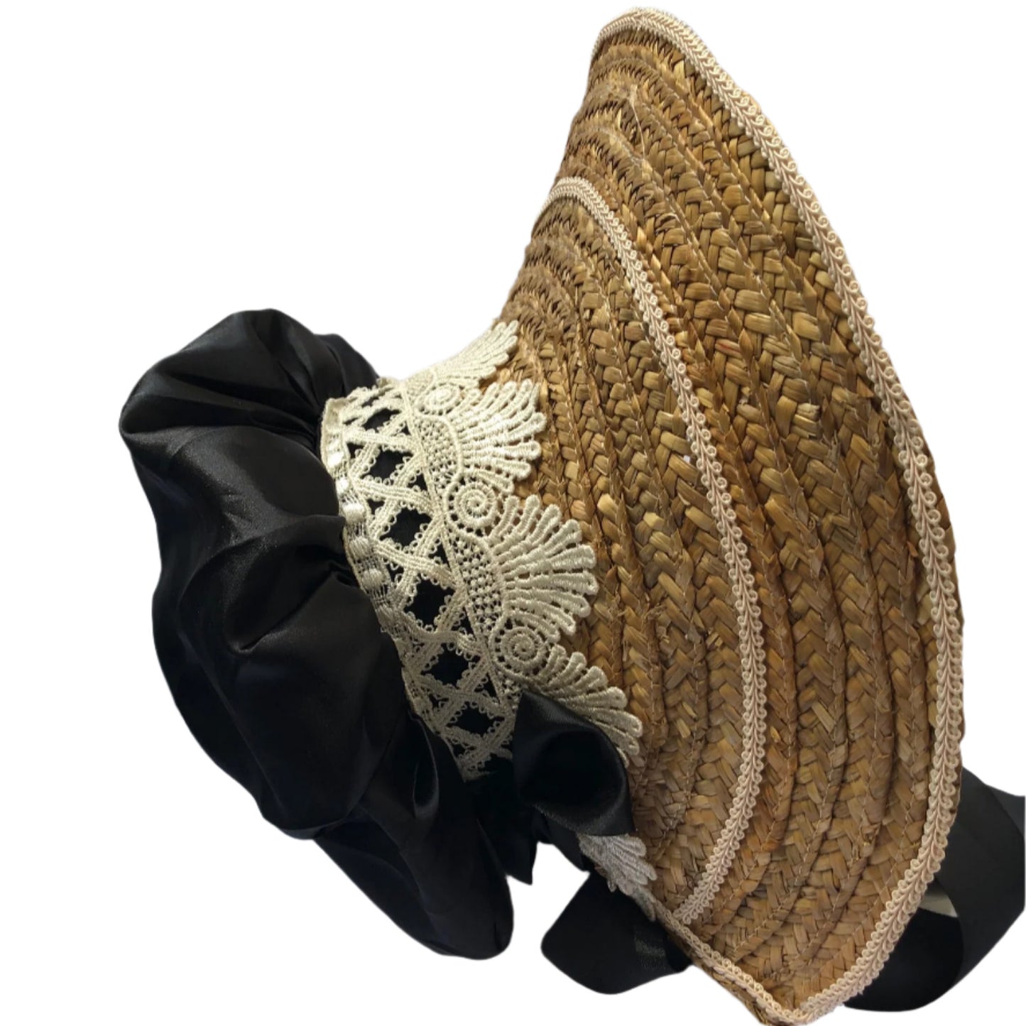 Augusta: Regency Straw Bonnet with Satin and Lace