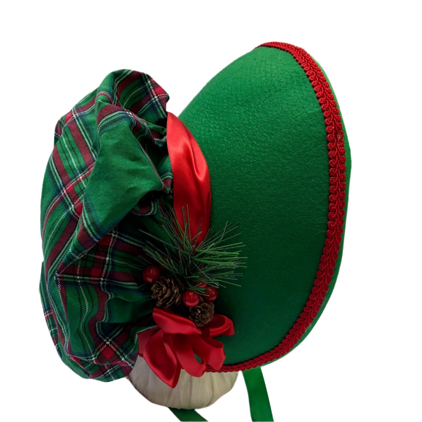 Holiday themed christmas bonnet for charles dickens fair