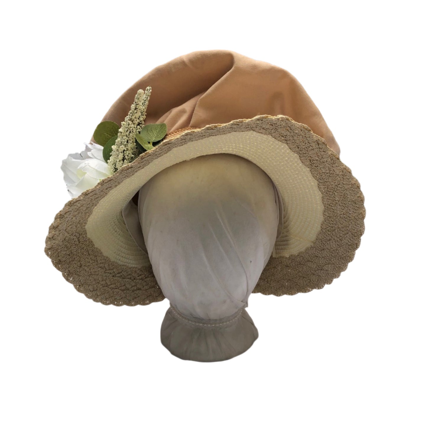 Packable Peony Bonnet: Ivory & Tan