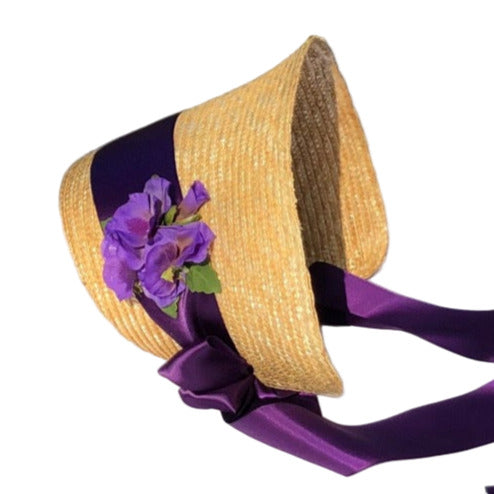 Austentation purple pansey cottage bonnet suitable for regency and victorian events