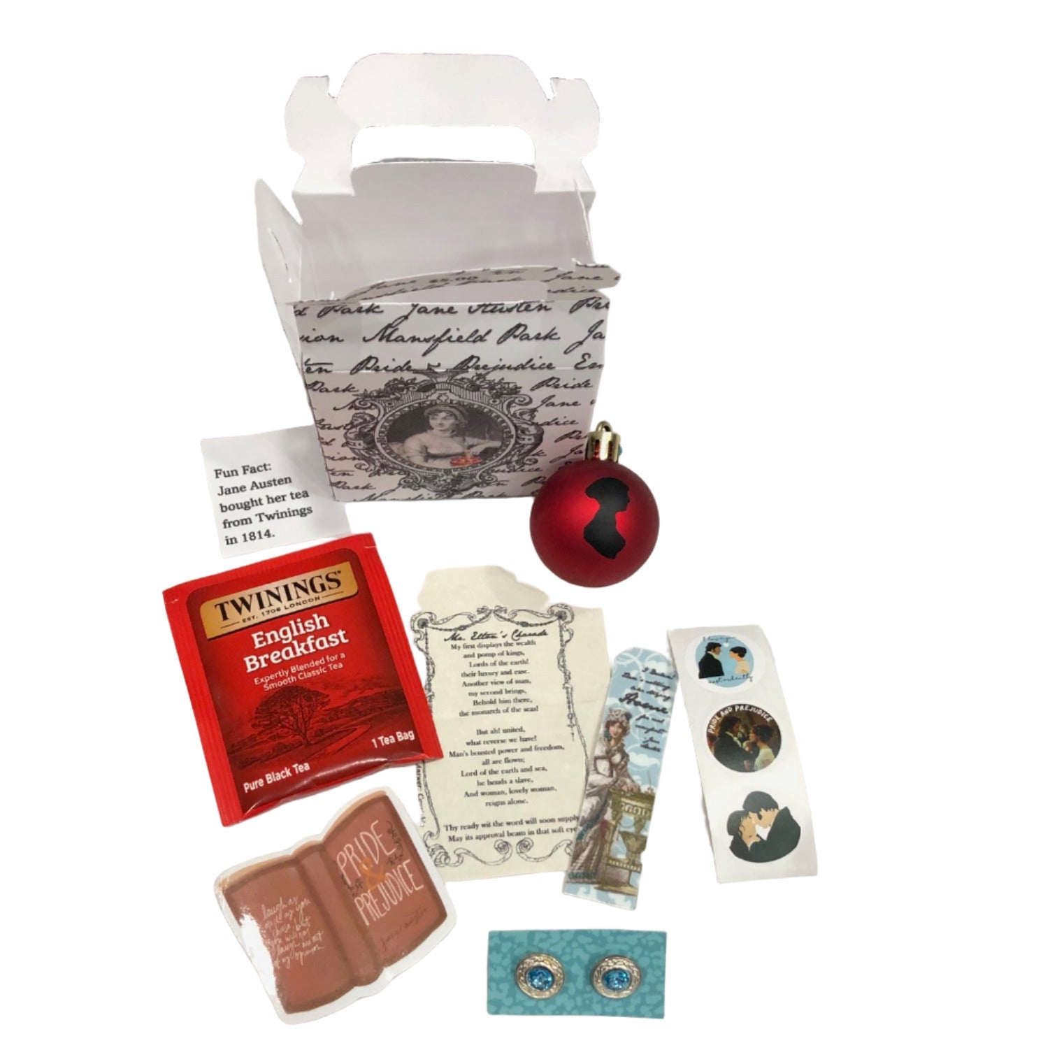 Jane Austen themed party favor for birthday, tea party or holiday celebration