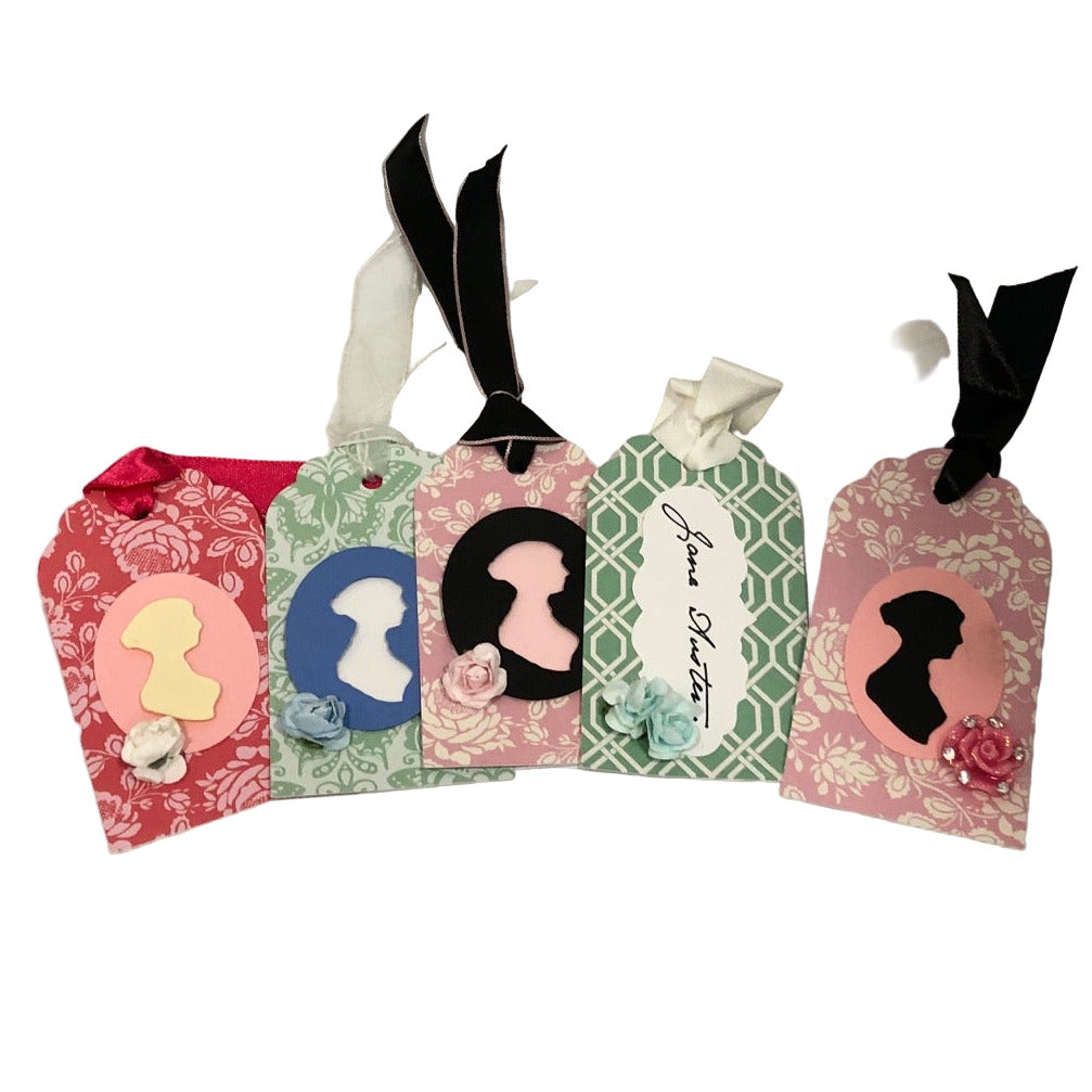 handmade 3D jane austen themed gift tags or party favors