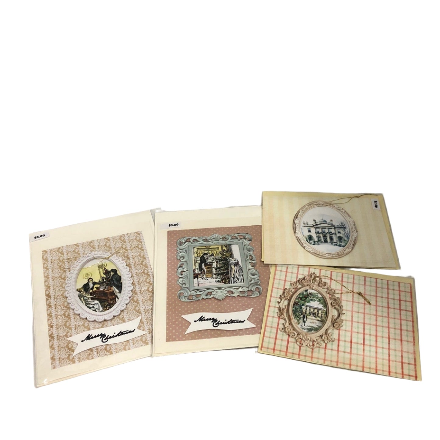 set of 4 jane austen themed christmas cards with detachable ornament