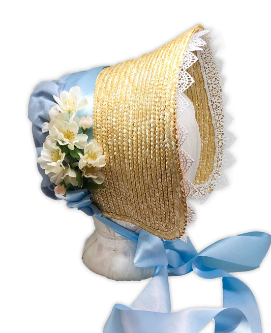 Mary: Regency & Victorian Cottage Bonnet with Fabric, Lace & Flowers