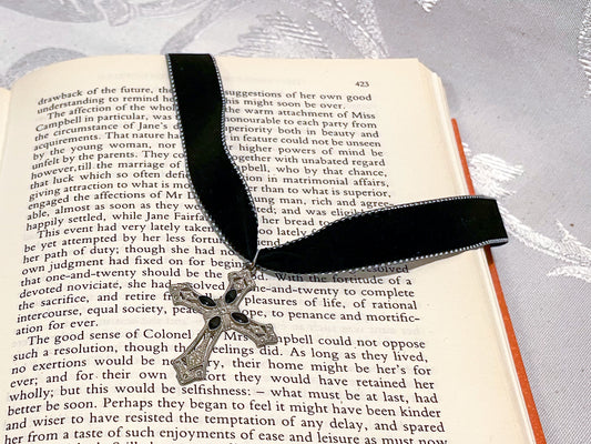 Black Velvet Choker with Silver Cross