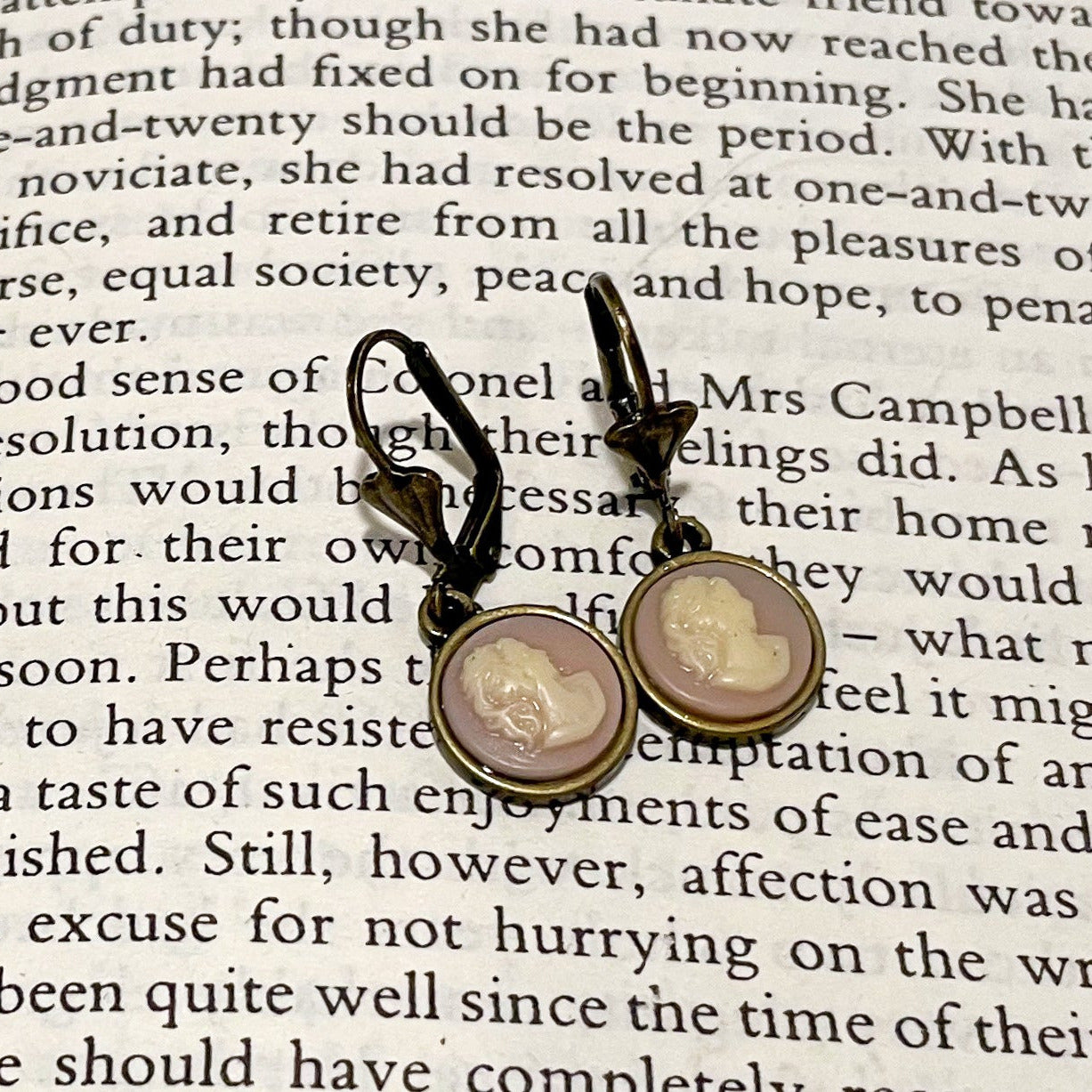 pink and ivory cameo earrings
