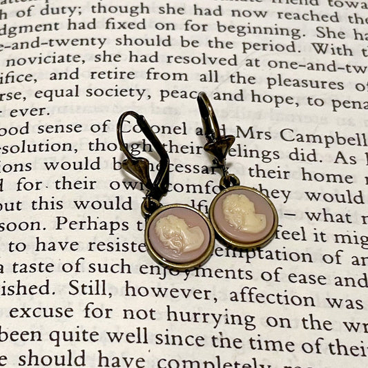 pink and ivory cameo earrings