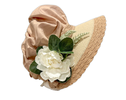 packable bonnet with peony and silk fabric: Regency by Austentation