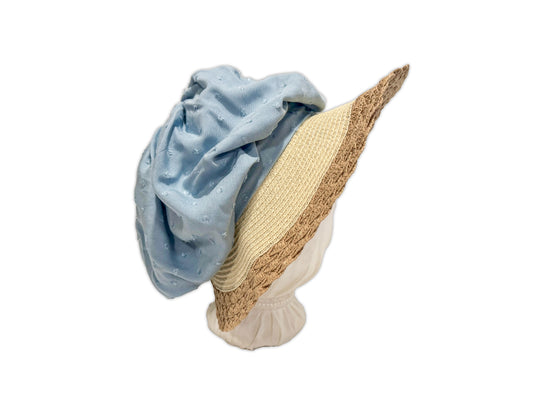 Packable blue hat with textured fabric: Sense and Sensibility by Austentation