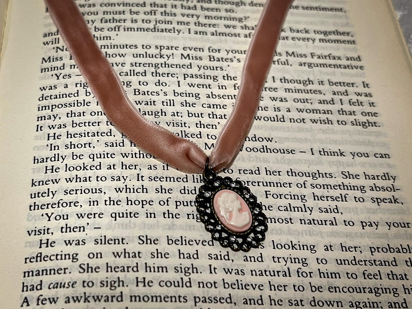 Pink Velvet Choker with Cameo