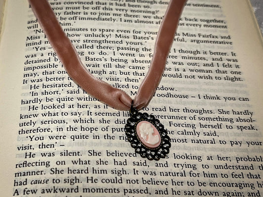 Pink Velvet Choker with Cameo